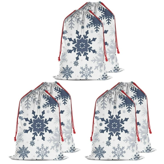 Christmas Bags Drawstring,Blue Christmas Snowflake Pattern Large Xmas Christmas Gift Bags,Reusable for Xmas and New Year Party Favors and Supplies,27.6" X 19.7"