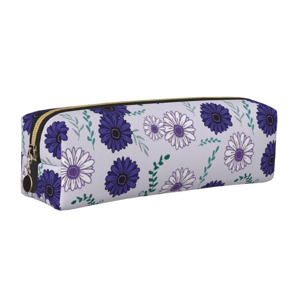 Disketp Daisies Flowers Estuche de Lápices de Cuero con Cierre, Estuche Compacto para Papelería, Bolígrafos y Accesorios Pequeños