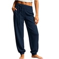 thumbnail image 3 of Women's Cotton Linen Joggers Ihhxva Drawstring Pants with Pockets Casual Elastic Waist Trousers Loose Fit Summer Straight Leg S-2XL, 3 of 6