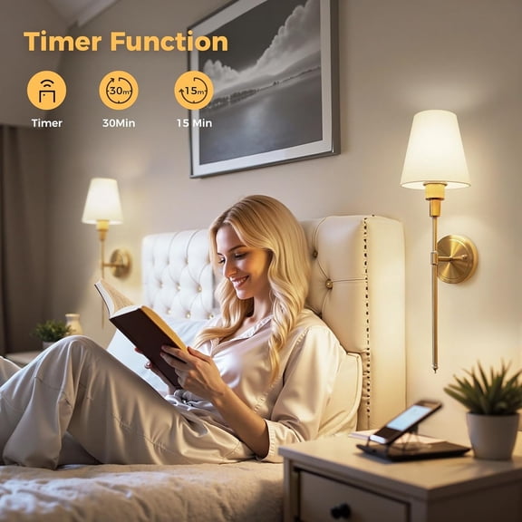 Battery Operated Wall Sconce Set of 2, Wireless Wall Light Easy to Install, 15 Color Rechargeable Wall Sconces, Sconce Wall Decor Set of 2 for Bedroom, Living Room, Gold, 24.6in