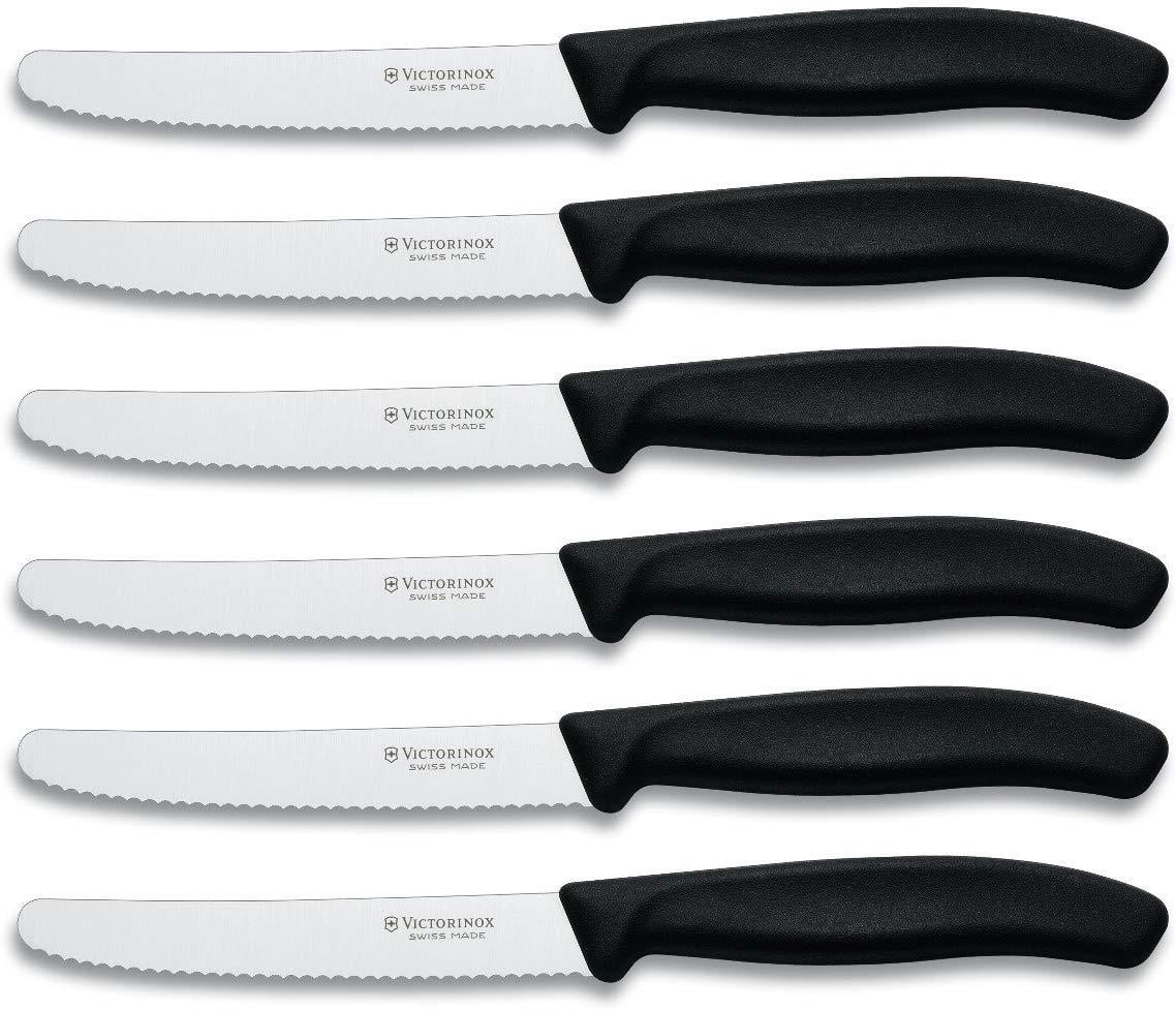 Victorinox Swiss Army Cutlery Swiss Classic Serrated Steak Knife Set, Roundtip, 4.5Inch, 6