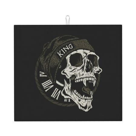 

XMXT Microfiber Drying Mat Pointed Tooth Skull Pattern Absorbent Dish Drying Mats for Kitchen Dishes Rack Pad 16 x 18 inches