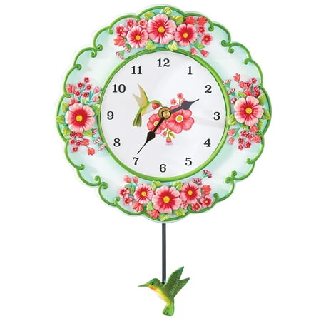 Unique Colorful Wall Clocks Colorful Hummingbird and Garden Hand-Painted Hanging Wall Clock with Swinging Pendulum - Floral Accent Home Décor for Any Room ()
