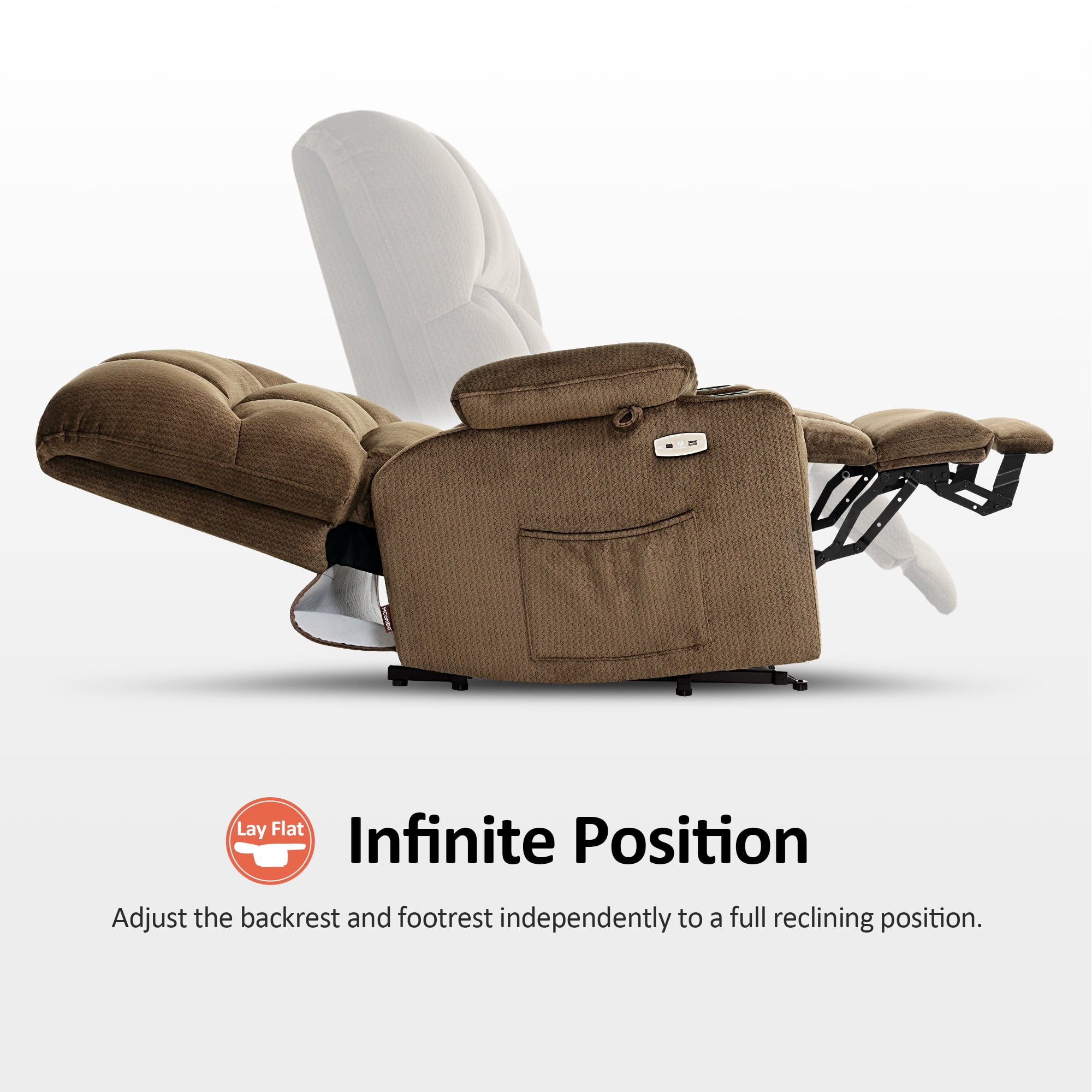 MCombo Oversized Power Lift Recliner for Bariatric Elderly, Infinite Position, Fabric R7677(Brown)