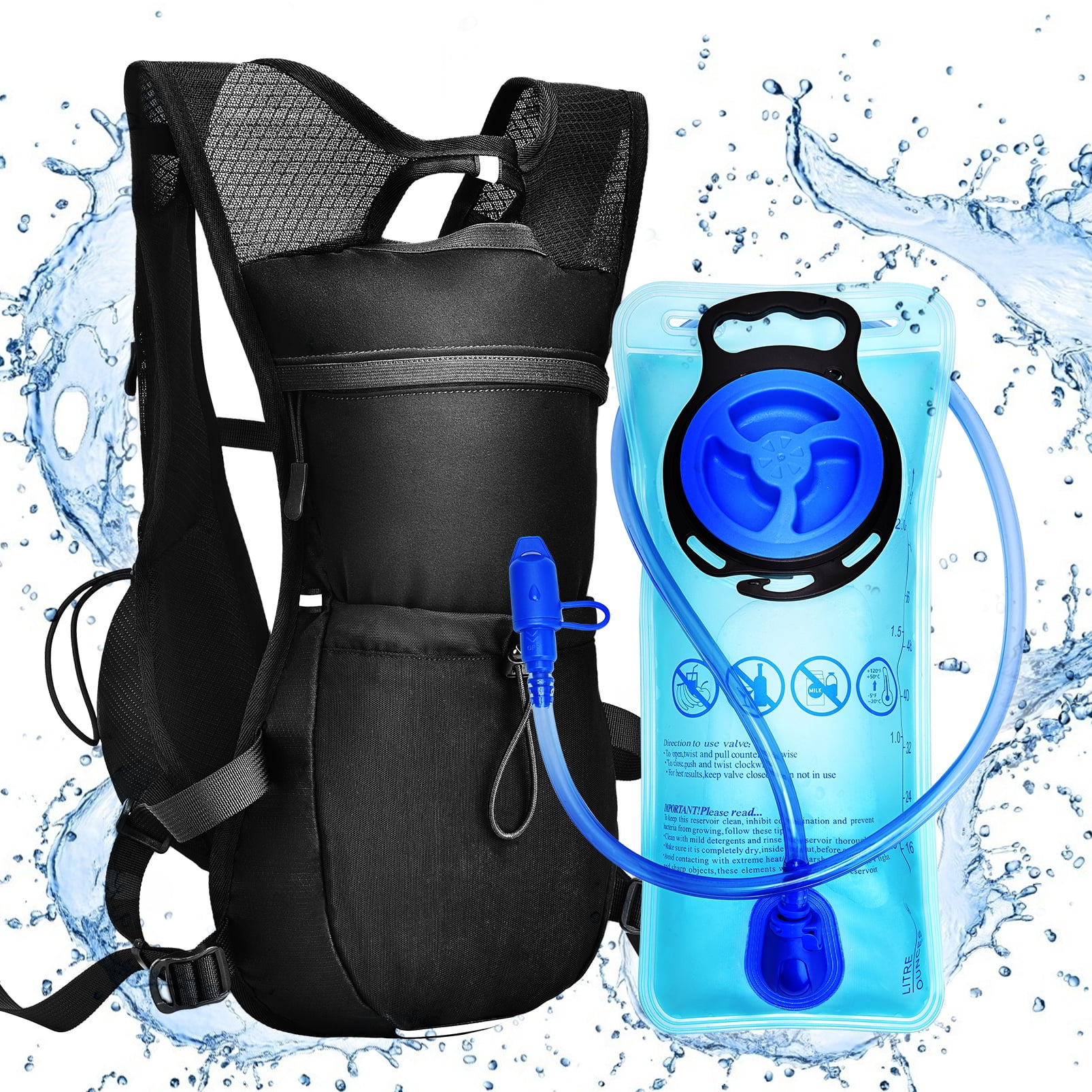 for Hiking Biking Running Walking Climbing VBIGER Hydration Backpacks with 2L Water Bladder Bag 1Replaceable Mouth Piece Large-Capacity Water Bag with 1 Brush 