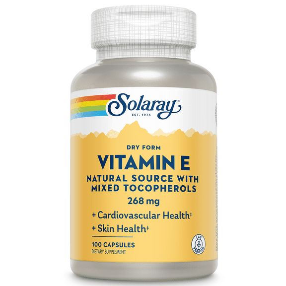 Solaray Vitamin E, Dry 400 IU w/ Mixed Tocopherols | Non-Oily | Healthy Cardiac Function, Antioxidant Activity & Skin Health Support | 100 Capsules