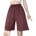 thumbnail image 2 of Sakmal High Waisted Shorts for Women Brown Bermuda Wide Leg Comfy Cotton and Linen Knee Length Shorts with Pockets, 2 of 6