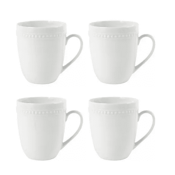 Fitz and Floyd White Beaded Porcelain Mug Set of 4