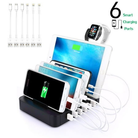 6-Port USB Charging Station Dock Stand & Organizer, Multi Port Charger Station, Universal Cell Phone Docking Station for iPhones, Samsung Galaxy, iPad, Tablets, Apple Watch, (Best Usb Charging Station)