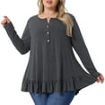 thumbnail image 2 of DARING DIVA Women's Plus Size Tunic Button Henley Blouses 1X Dark Gray, 2 of 6