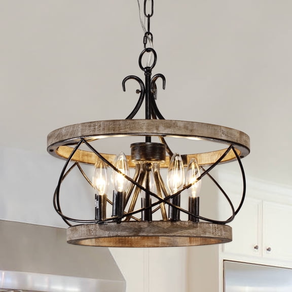 Cusp Barn 5 Light French Country Wooden Chandelier, Farmhouse Chandeliers for Dining Room Island Lights for Kitchen Ceilings Decor