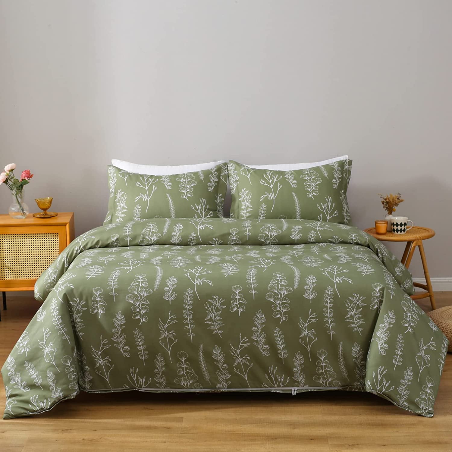 King Duvet Cover Set Sage Green Comforter Cover,3Piece Bedding Sets