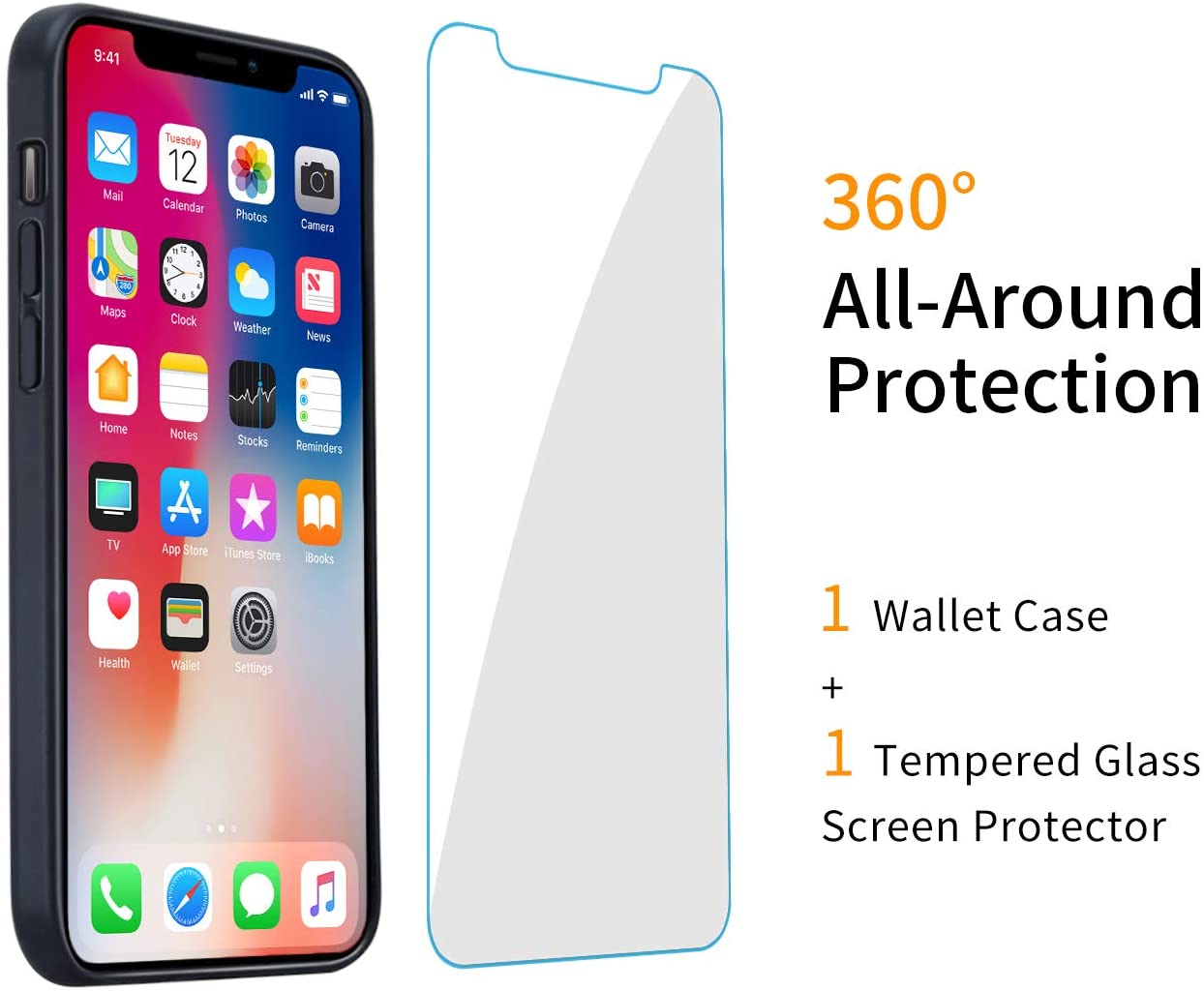 iPhone 12 Wallet Case iPhone 12 Pro Wallet Case, Leather Wallet Case Slim Credit Card Slot Holder Case with [Tempered Glass Screen Protector], Wallet Phone Case Compatible with iPhone 12/12 Pro - image 2 of 3