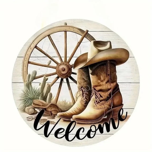 HELLOYOUNG Rustic Western Welcome Sign Cowboy Hat Boots Farmhouse Entryway Wall Decor Country Hanging for Door Porch Indoor Outdoor
