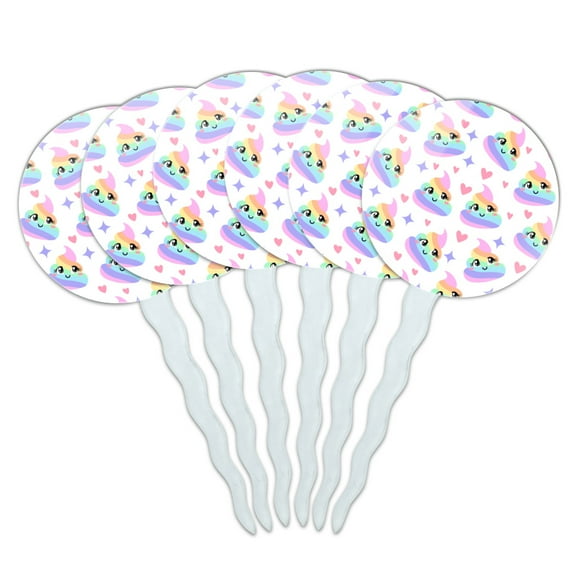 Cute Rainbow Poop Pattern Cupcake Picks Toppers Decoration Set of 6