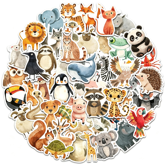 CCOCC 50 Pcs Animal Stickers - Cute Waterproof Vinyl Stickers Pack for Kids - Perfect for Water Bottles, Laptops, Scrapbooks and Classroom Prizes Durable Animal Stickers