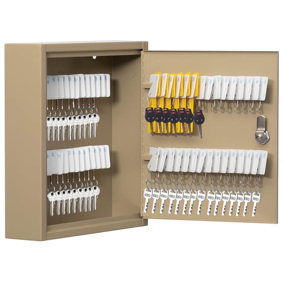 Basicwise 60-Key Security Steel Cabinet with Numbered Tags and Key Lock – Key Holder Wall Mount Lock Box for Office, School, Valets, Hotels, House and Car Keys