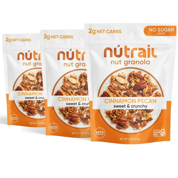 Nut Granola Cereal, Cinnamon Pecan, No Sugar Added, Gluten Free, Grain Free, Keto, Low Carb, Healthy Breakfast 8 oz. 3 Count