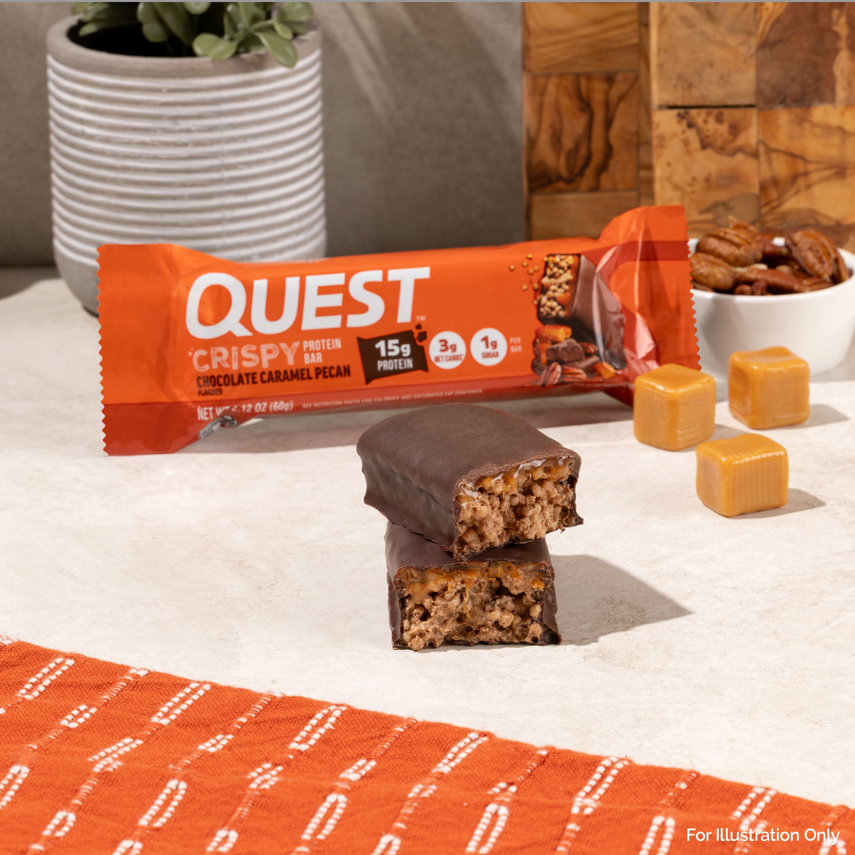 Quest Crispy Hero Protein Bars, Low Carb, Keto Friendly, Chocolate Caramel Pecan, 4 Count