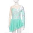 thumbnail image 4 of TTAO Girls Ballet Lyrical Dance Dress Asymmetrical Gymnastic Figure Ice Skating Performance Costume Light Green 16, 4 of 7