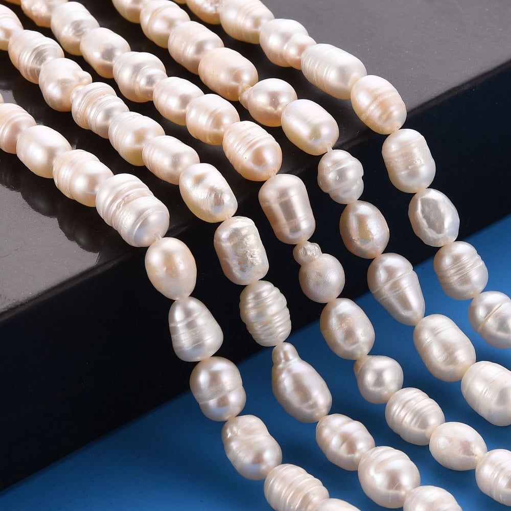 10Strand Natural Cultured Freshwater Pearl Beads Strands Rice Seashell Color 7~9x6~7mm Hole: 0.5mm about 22~23pcs/strand 7.09''(18cm)