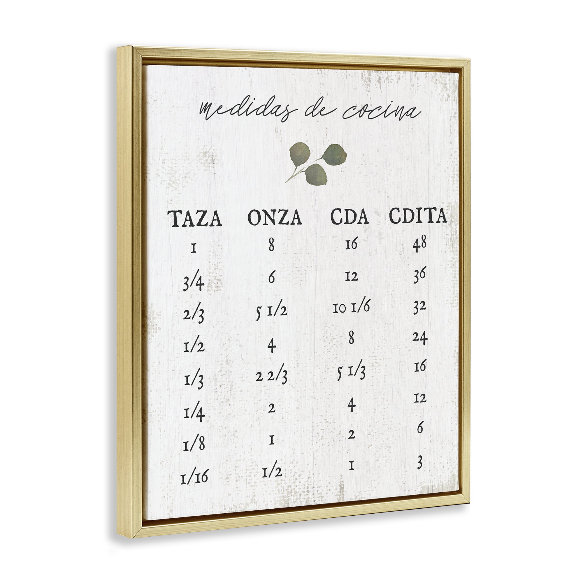 Stupell Industries Tabla de Medidas de Cocina Charts and Diagrams Painting Gold Floater Framed Art Print Wall Art, 17 x 21