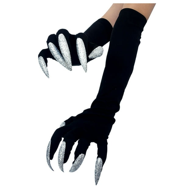 WEAIXIMIUNG Gants Châle Blancs Gants Chat Animal Accessoire Ongles Longs Kit Carnaval
