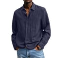 thumbnail image 4 of Qwertyu Mens Linen Dress Shirts Long Sleeve Dress Shirts Plus Size Casual Linen Shirts for Men Button Down Shirt Navy 2XL, 4 of 6