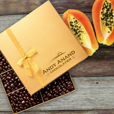 Andy Anand Premium Vegan Dark Chocolate Smothered Papaya in Gift Box, All-Natural Gourmet Christmas Holiday Corporate Food Gifts & Greeting Card, Valentines, Anniversary Birthday Get Well Baskets