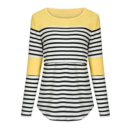 

HGWXX7 Maternity Clothing Women Maternity Long Sleeve Striped Nursing Tops T-shirt For Breastfeeding