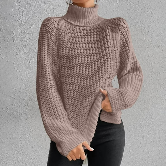 Women's Turtleneck Sweaters Slouchy Knit Chunky Sweater Fall Winter Fashion Cable Weaving Long Sleeve Pullover