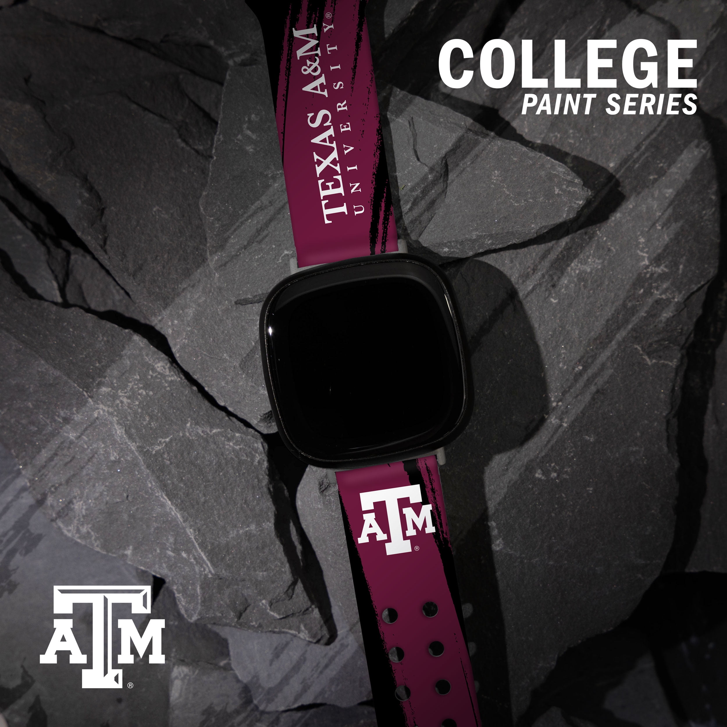 Aggies HD Paint Stripe Unisex Watch Band for FitBit Versa 3 & Sense (Short)