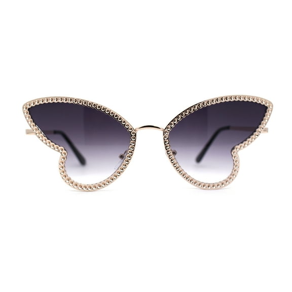 Womens Bling Engraved Metal Rim Fun Butterfly Shape Party Sunglasses Gold Smoke