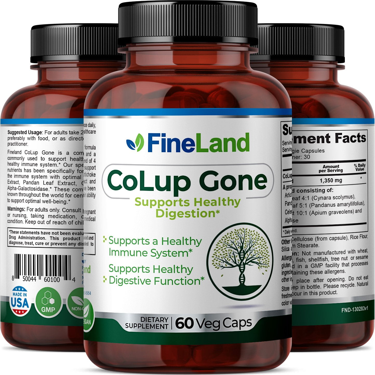 Fineland Vitamins CoLup Gone Digestive Enzymes Gluten-Free Vegan 60 Count