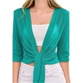 thumbnail image 6 of AHMOMEI Women’s Shimmer Sheer Mesh Tie-Front Shrug, 3/4 Sleeve Open Front Cropped Cover Up, Lightweight Knit Cardigan for Summer Green S, 6 of 6