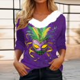 thumbnail image 2 of xixinqiwan Women Mardi Gras Clothing,Mardi Gras Long Sleeve V-Neck T-Shirt New Orleans Carnival Party Clothing, 2 of 6