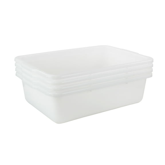 Lesbin 32 L Plastic Large Commercial Bus Tubs, 4-Pack Utility Tote Bus Box, White