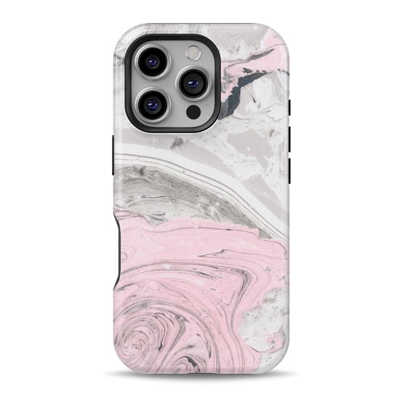 DesignSkinz Scratch-Resistant Hard Slim Case Compatible with iPhone 16 (Compatible with MagSafe) - Mixtured Pink and Gray Textured Marble