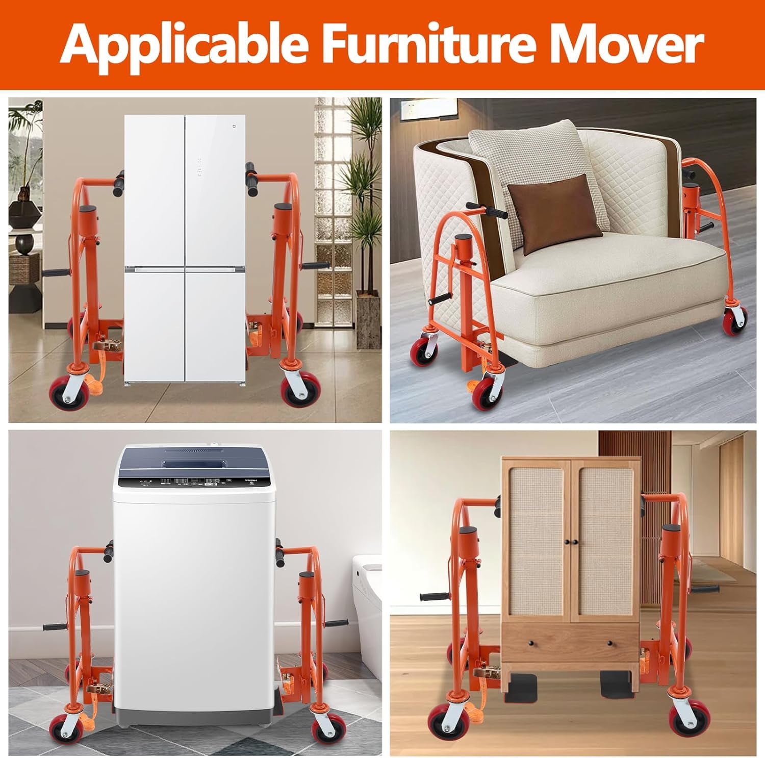 Manual Furniture Move Tool 11.8In Lift Height Moving Tool Set Furniture Crate Mover with Wheels 1300 LBS Furniture Handling Tool Height Adjustable Furniture Move Tool (Orange)