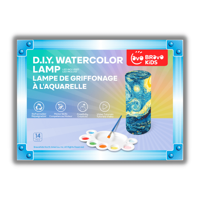 Kit de Lampe LED Aquarelle DIY pour Enfants - Réutilisable avec Peintures Aquarelle, Pinceaux et Lampe LED