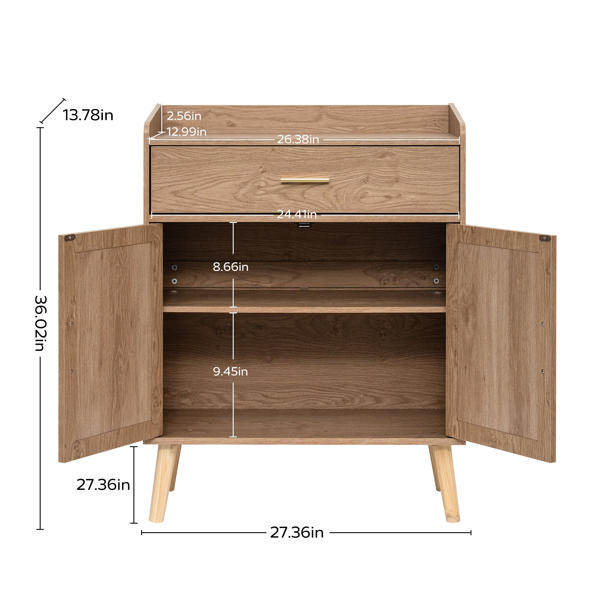 Kitchen Storage Cabinet, Farmhouse Buffet Cabinet, Storage with 1 Drawers and 2 Doors, Cabinet with Solid Wood Feet, Floor Sideboard Buffet for Living Room, Dining Room, Bathroom (Natural Color)