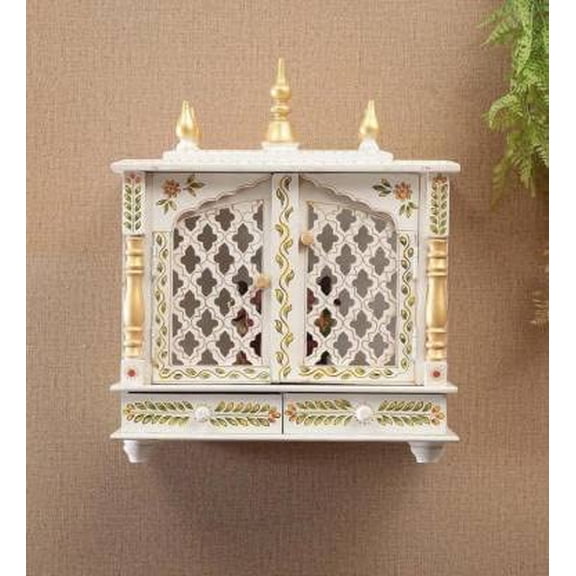 Wooden Temple/Home Temple/Pooja Mandir/Pooja Mandap/Temple for Home by Kamdhenu Art And Craft (N White)