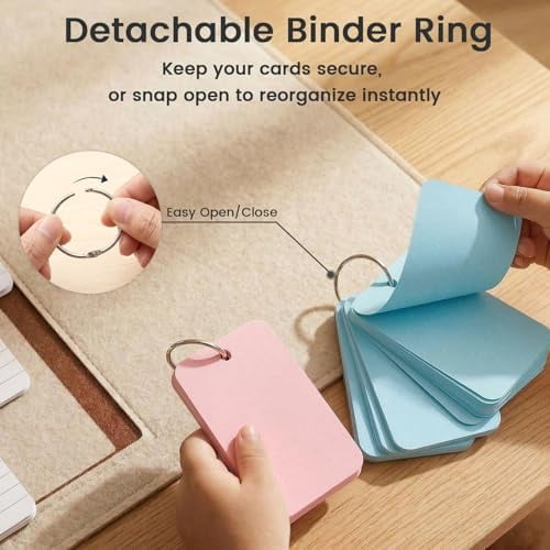 Quivanta 300PCS Flash Cards with Key Ring, Colored Index Cards for School, 2.2 x 3.5 Inch, Small Portable Notecard for Studying Nursing Classroom Office Home Note Taking To Do List Essentials, 6