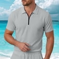 thumbnail image 2 of Bibifish Mens Polo Shirts Short Sleeve Quarter Zip Waffle Knit Casual Shirts Breathable Daily Wear Tops, 2 of 5