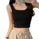 thumbnail image 1 of Camisetas sin mangas cortas de entrenamiento de gimnasio acanaladas ajustadas con cuello cuadrado sin mangas sexy, 1 of 5