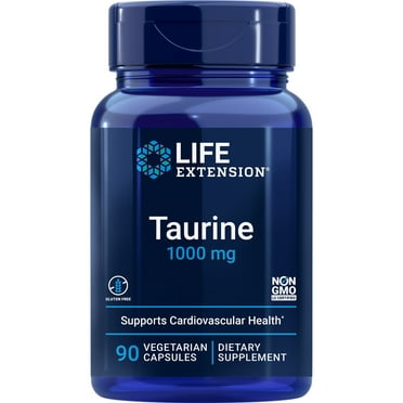 Life Extension Taurine, Pure taurine amino acid supplement, heart health, liver health, brain health, longevity, muscle and exercise, 1000 mg dose, Non-GMO, gluten-free, vegetarian, 90 vegetarian cap