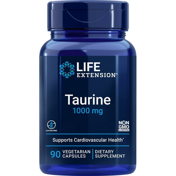 Life Extension Taurine, Pure taurine amino acid supplement, heart health, liver health, brain health, longevity, muscle and exercise, 1000 mg dose, Non-GMO, gluten-free, vegetarian, 90 vegetarian cap