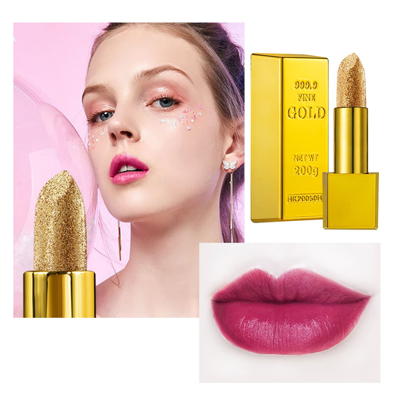 Glitter Lipstick Moisturizing Makeup Velvet Gold Lipstick Waterproof