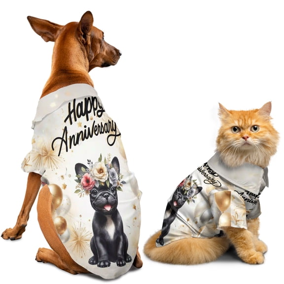 Happy Anniversary French Bulldog Celebrates Wedding Love Family Party Hawaiian Summer Shirt for Small Medium Large Dog Cat Dog Lover Gifts - 01015