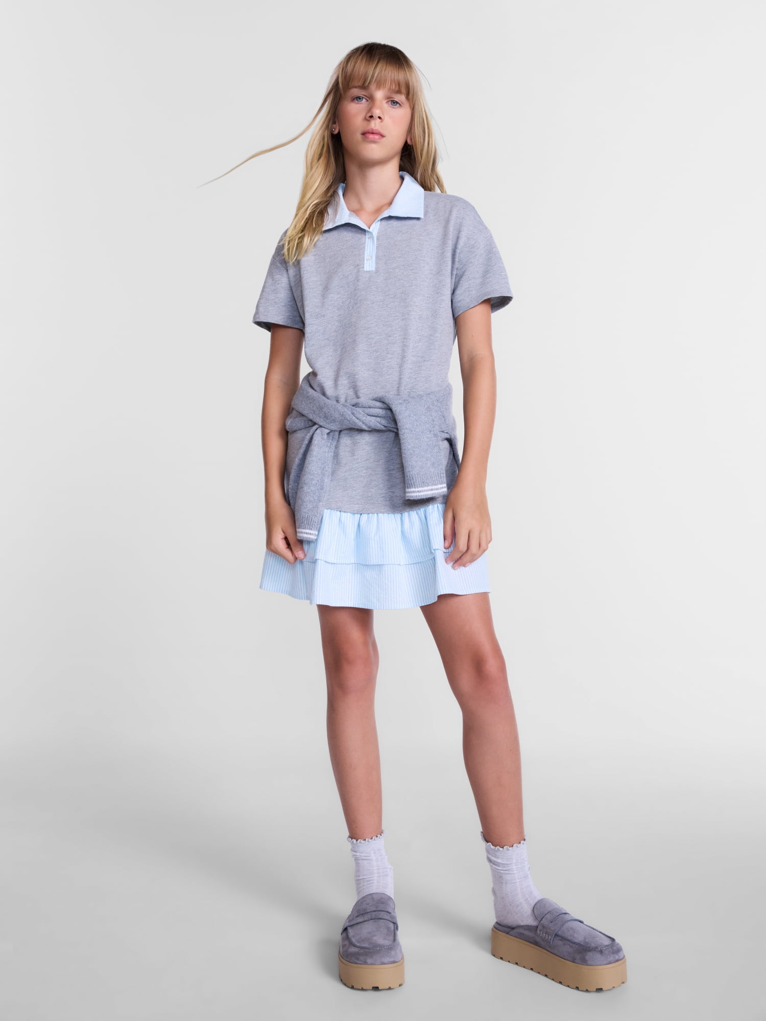 Weekend Academy Girls Double Ruffle French Terry Rugby Dress, Sizes 4-18